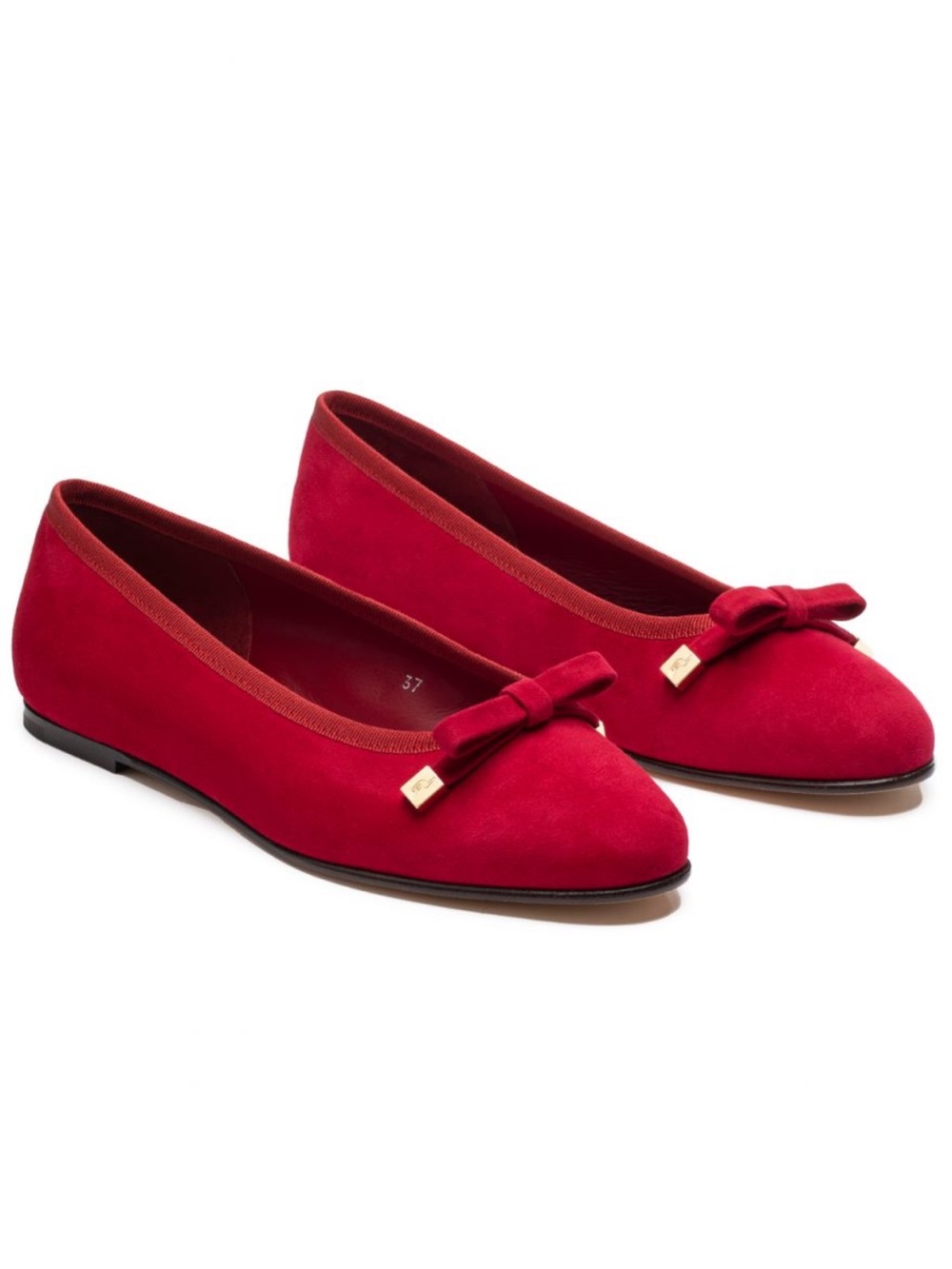 Paola Zuin Audrey Bow Ballet Flats in Bordeaux Red Suede